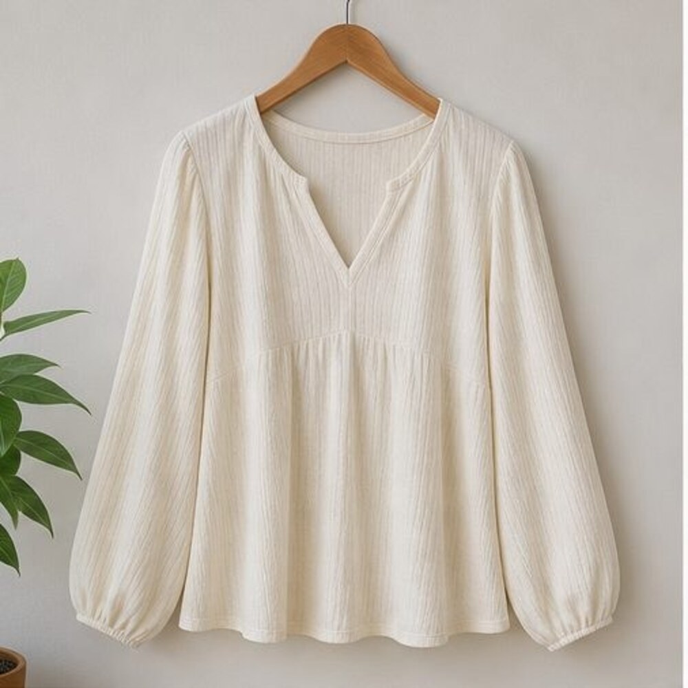 Cream V Neck Top